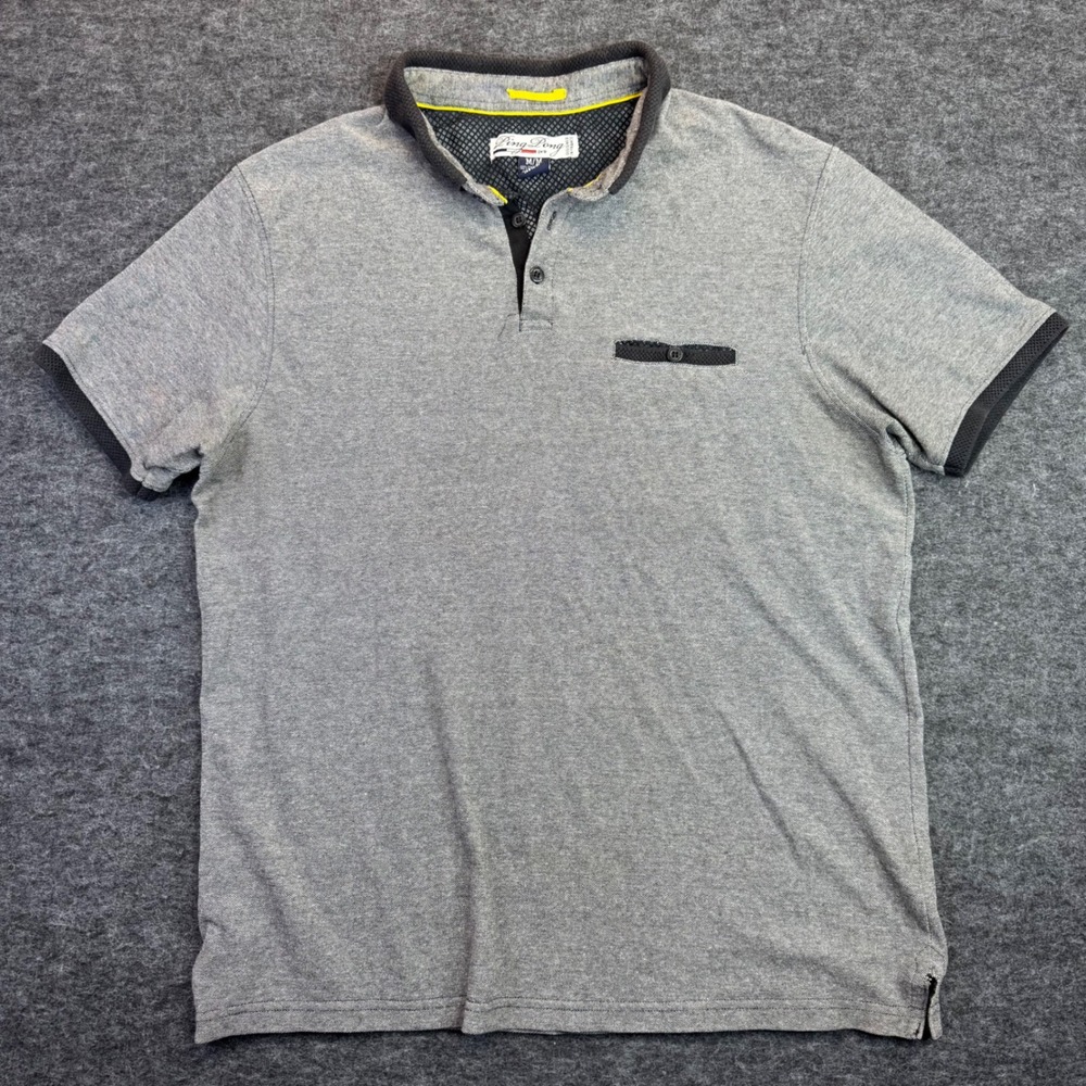 Ping Pong Pro Polo Shirt Mens Medium Gray Short‎ Sleeve Pique Pocket